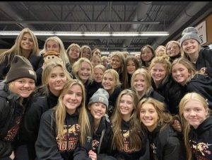 Group photo of the Lakeville South Girls Hockey Team.